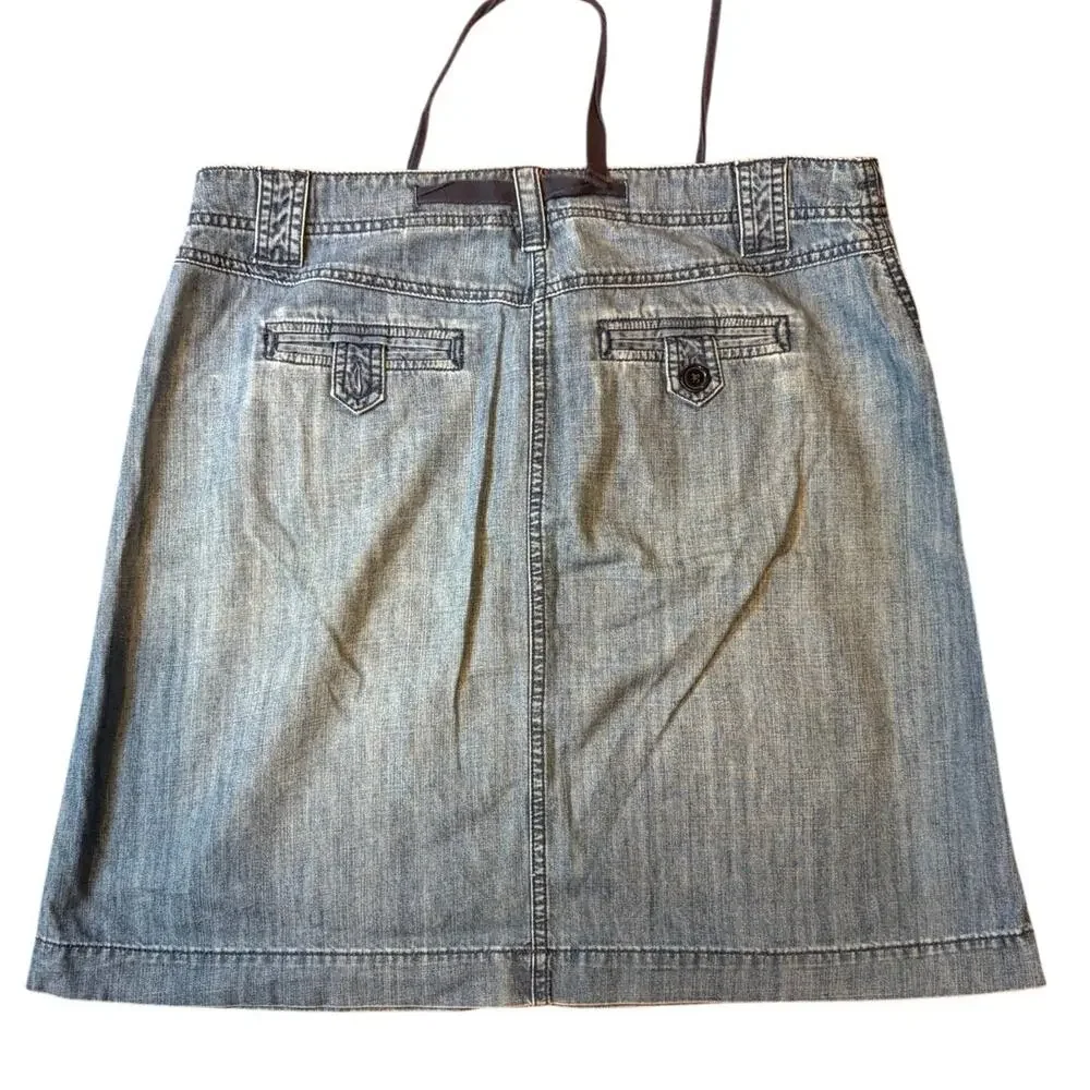 Vintage TALBOTS Women's Denim Skirt 14 Blue Drawstring Casual Pockets Mini Short